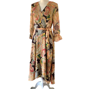 Tahari Paisley Chiffon Wrap Dress mid-calf length size 6 like new